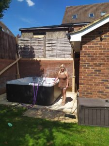Hot Tub Move - Another Day Of Cranes 8 Debra with her hot tub - The Hot Tub Mover